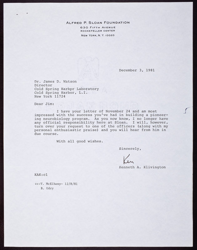 Letter Repository CSHL Archives Repository | Letter from Kenneth Klivington to James D ...
