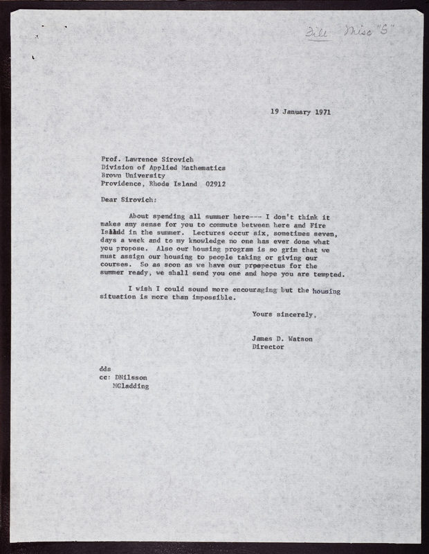 Letter Repository CSHL Archives Repository | Letter from James D. Watson to Lawrence Sirovich